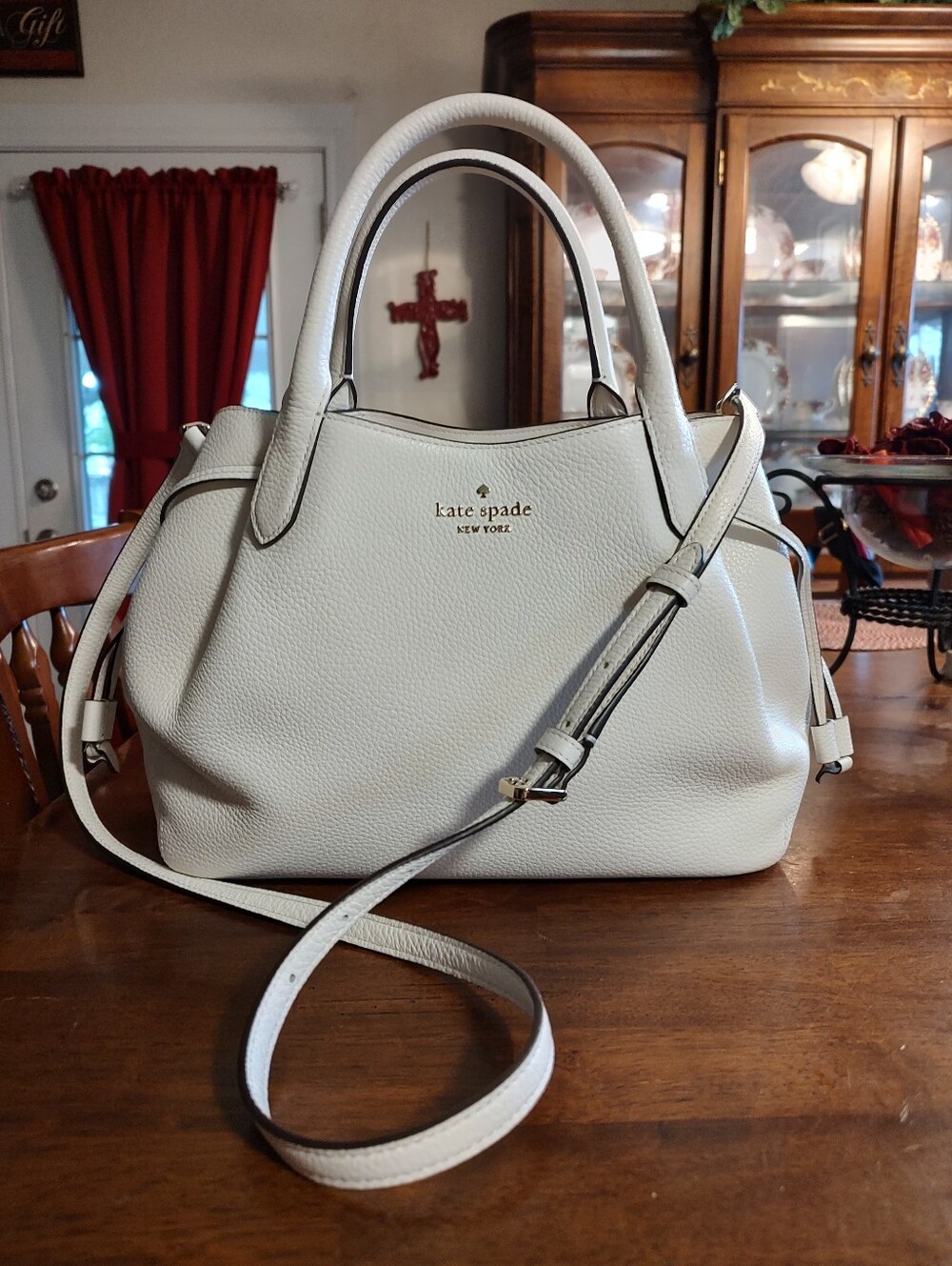 kate spade Cream Pebbled Leather Large Dumpling Satchel with Adjustable Strap